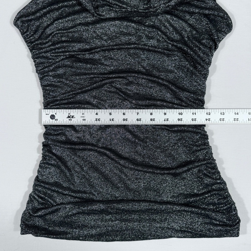 Express Metallic Silver Charcoal Cowl Ruched Sleeveless Club Whimsigoth Med Top - Picture 12 of 13